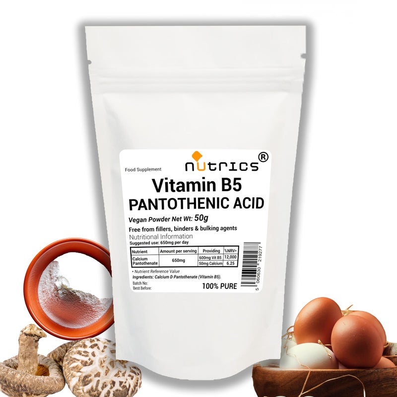 NutricsÂ® 50g Vitamin B5 PANTOTHENIC Acid Calcium D PANTOTHENATE Powder - 100% Pure